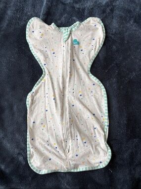 Love to Dream White Swaddle Sack with Mint Trim and Star Print
